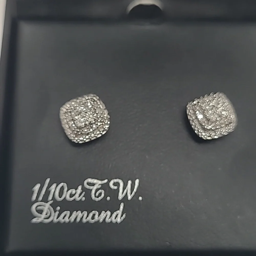 Women's 1/10 CT. T.W. Genuine White Diamond Sterling Silver Earrings - Picture 4 of 6